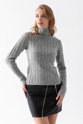 بادی طوسی زنانه یقه نیم ماهیگیر Cebe - کد 866083330