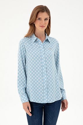پیراهن آبی زنانه یقه پیراهنی U.S. Polo Assn. - کد 866169011