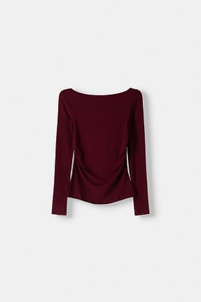 تیشرت زرشکی زنانه Relaxed Bershka - کد 866232884