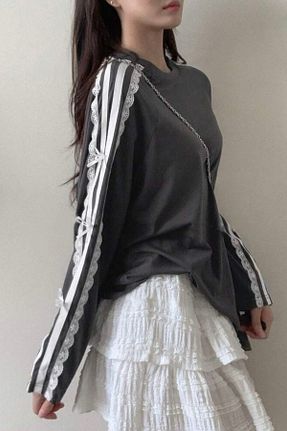 تیشرت طوسی زنانه اورسایز Ef Butik - کد 866294921