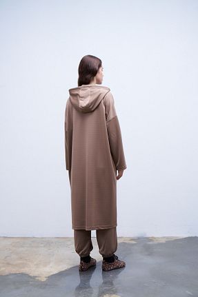 تونیک حجاب قهوه ای زنانه پنبه ای QANU - کد 866358194