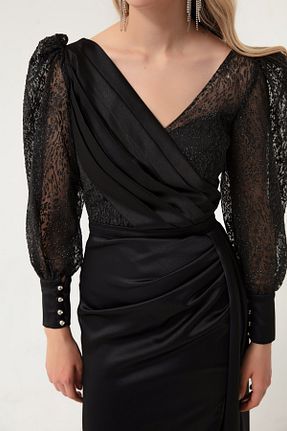 لباس مجلسی و فارغ التحصیلی مشکی زنانه ساتن Lafaba - کد 743624643