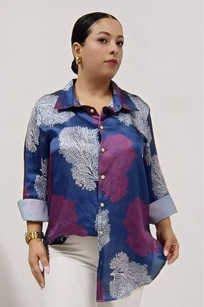 پیراهن سایز بزرگ سرمه ای زنانه سایز بزرگ AKŞEN GİYİM - کد 807909979