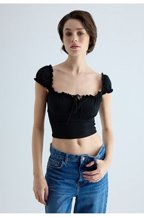 بلوز مشکی زنانه گلدار TUBİA - کد 863661291