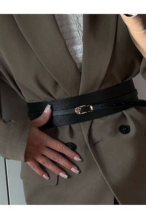 کمربند مشکی زنانه چرم مصنوعی LOI Butik - کد 866328620