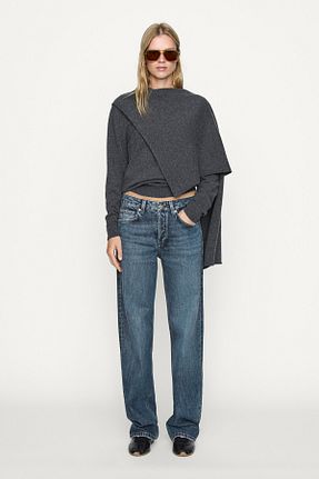 شلوار جین سرمه ای زنانه پاچه گشاد Massimo Dutti - کد 866361174