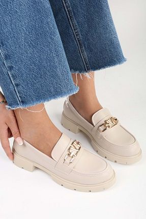 کفش لوفر بژ زنانه چرم لاکی Shoeberry - کد 866361002