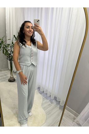 ست بالاتنه و پائین تنه طوسی زنانه بافتنی GÜLİSTAN AKTAŞ BOUTİQUE - کد 866379613