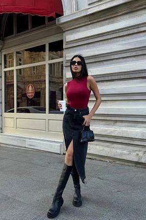 بلوز زرشکی زنانه ساده YOUR NAME - کد 848821510