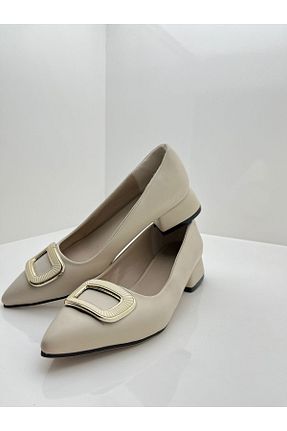 کفش پاشنه بلند کلاسیک بژ زنانه چرم Butik - کد 866603178