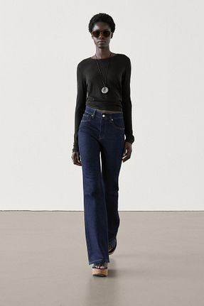 شلوار جین سرمه ای زنانه پاچه اسپانیولی Massimo Dutti - کد 846968304