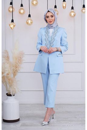 ست بالاتنه و پائین تنه حجاب آبی زنانه رگولار Ribas Collection - کد 844142146