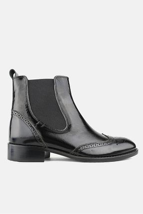 بوت / نیم بوت مشکی زنانه چرم خالص TUNAELLİ - کد 866665367
