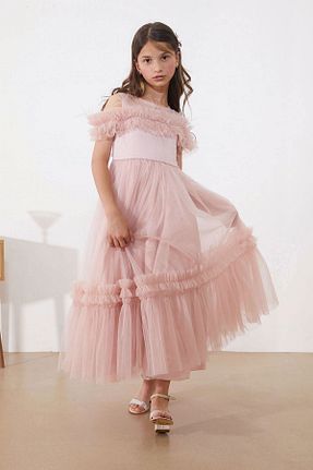 لباس مجلسی و فارغ التحصیلی صورتی بچه گانه پلی استر Cansın Mini - کد 833034204