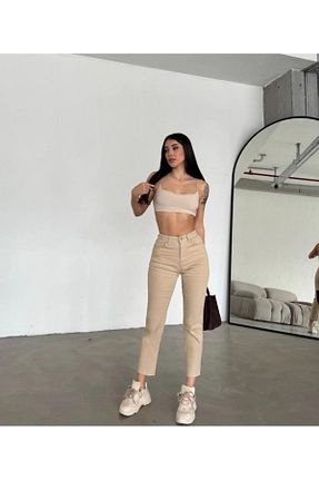 شلوار جین بژ زنانه پاچه کوتاه Asia - کد 866664145