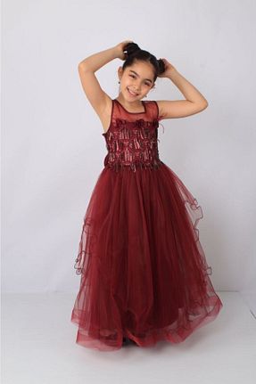 لباس مجلسی و فارغ التحصیلی زرشکی بچه گانه توری ÖFİ Kids - کد 182125926