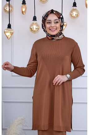 تونیک حجاب قهوه ای زنانه مخلوط ویسکون Invee - کد 134284494