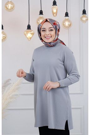 تونیک حجاب طوسی زنانه مخلوط ویسکون Invee - کد 866633329