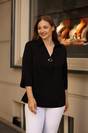 بلوز سایز بزرگ مشکی زنانه سایز بزرگ EGZEBRU - کد 866951851