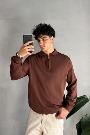 پلیور قهوه ای مردانه ساده Flaw Wear - کد 867006210