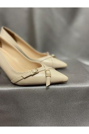 کفش پاشنه بلند کلاسیک بژ زنانه چرم shoezy - کد 867021240