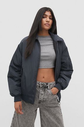 کت طوسی زنانه Bomber Stradivarius - کد 752406759