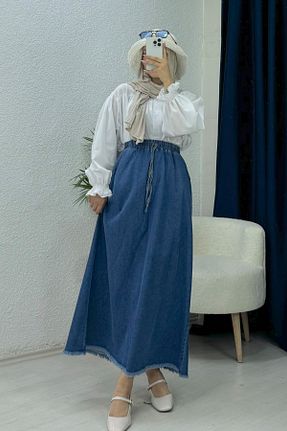 دامن سرمه ای زنانه جین lurex moda - کد 867061239