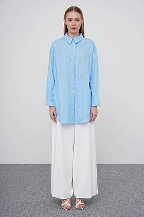 بلوز آبی زنانه ساده Zühre - کد 834175291