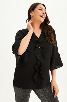 بلوز سایز بزرگ مشکی زنانه سایز بزرگ Myline - کد 42744039