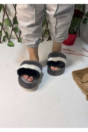 دمپائی خانگی طوسی زنانه مخملی olgun slipper - کد 867347246