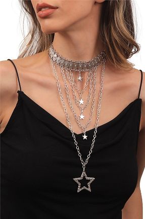 گردنبند جواهر زنانه روکش نقره LABALABA - کد 307215326