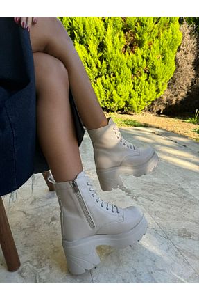 بوت / نیم بوت بژ زنانه چرم مصنوعی İnan Ayakkabı - کد 349906891