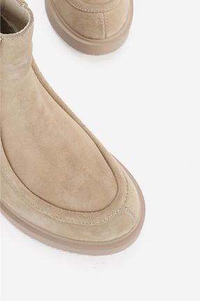 بوت / نیم بوت بژ زنانه چرم خالص TUNAELLİ - کد 867247838