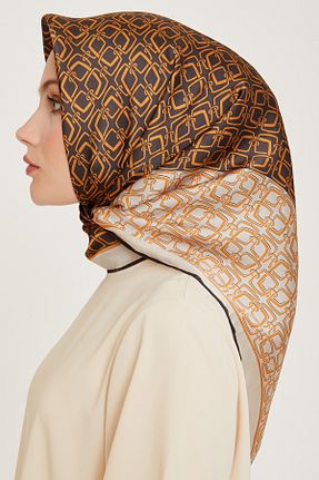 روسری قهوه ای کرپ ساتن ابریشم Armine - کد 867251166