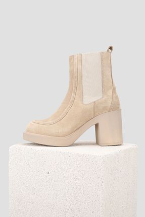 بوت / نیم بوت بژ زنانه چرم خالص TUNAELLİ - کد 867247838