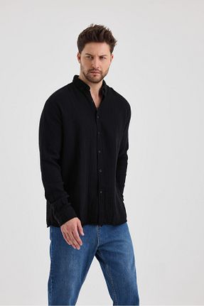 پیراهن مشکی مردانه یقه پیراهنی macharel jeans - کد 867288707