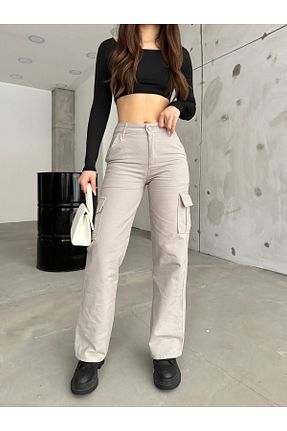 شلوار جین طوسی زنانه پاچه گشاد BİKELİFE - کد 680273075
