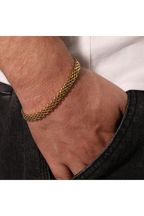 دستبند استیل (فولاد) طلائی مردانه استیل ضد زنگ FOURSOLOS - کد 867287080