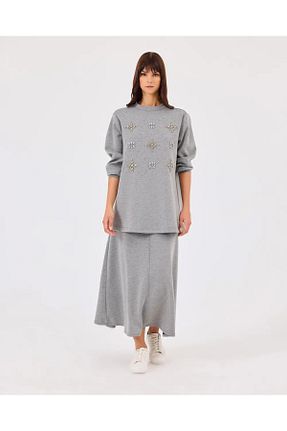 سوئیشرت حجاب طوسی بافتنی SEÇİL - کد 867350188