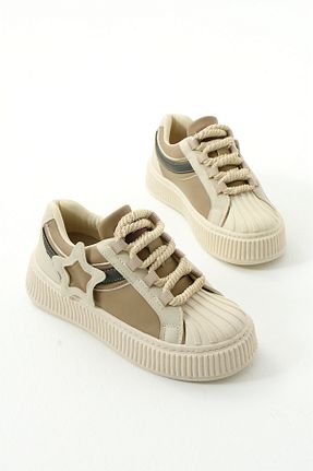 کفش اسنیکر بژ زنانه بند دار Gökçe Shoes - کد 867358192