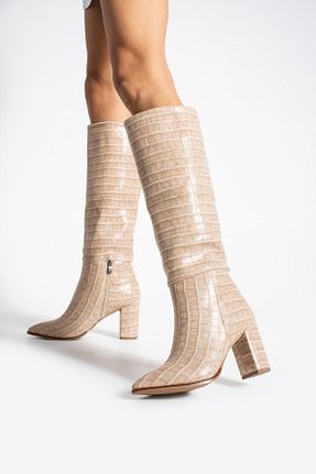 چکمه بژ زنانه پاشنه متوسط (5-9 سانتی متر) Gökçe Shoes - کد 867355664