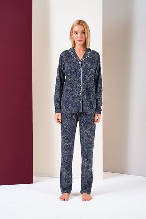 ست لباس راحتی سرمه ای زنانه طرح دار Pjs Pijama - کد 867381426