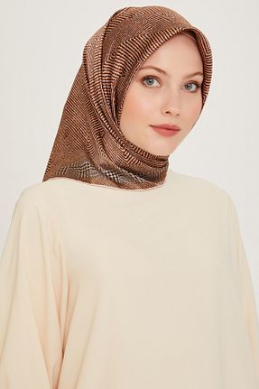 روسری قهوه ای کرپ ساتن ابریشم Armine - کد 867971893