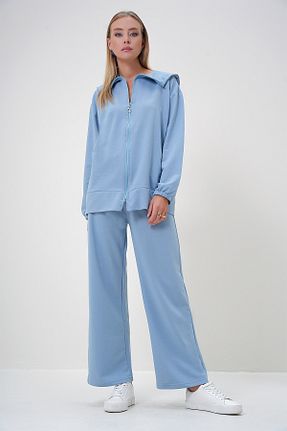 ست بالاتنه و پائین تنه آبی زنانه بافتنی Trend Alaçatı Stili - کد 860668350