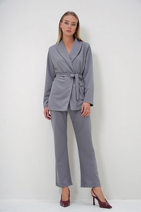 ست بالاتنه و پائین تنه طوسی زنانه بافتنی Trend Alaçatı Stili - کد 860668341