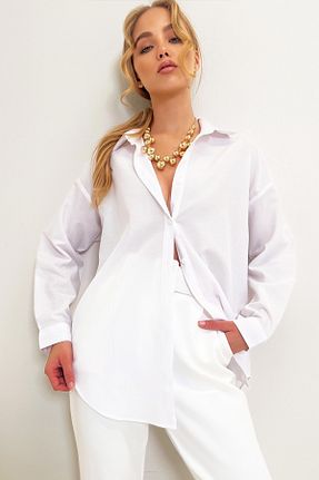 پیراهن سفید زنانه اورسایز Trend Alaçatı Stili - کد 126766710