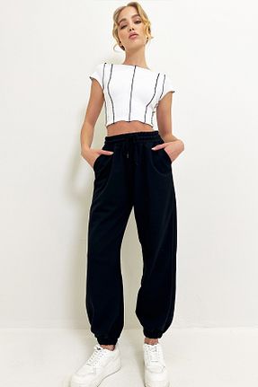 شلوار کرمگن مشکی زنانه Relaxed Trend Alaçatı Stili - کد 32919087
