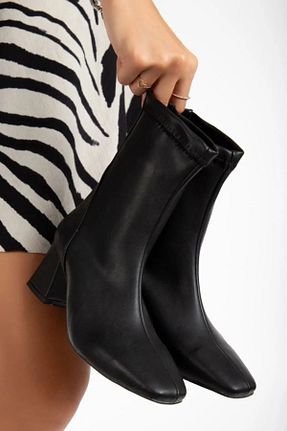 بوت / نیم بوت مشکی زنانه چرم مصنوعی elvinshoes - کد 859825778