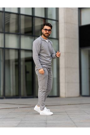 ست بالاتنه و پائین تنه طوسی مردانه بافتنی OTAKU - کد 866034556