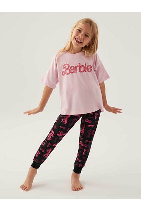 ست بالاتنه و پائین تنه صورتی بچه گانه بافت Barbie - کد 865248468